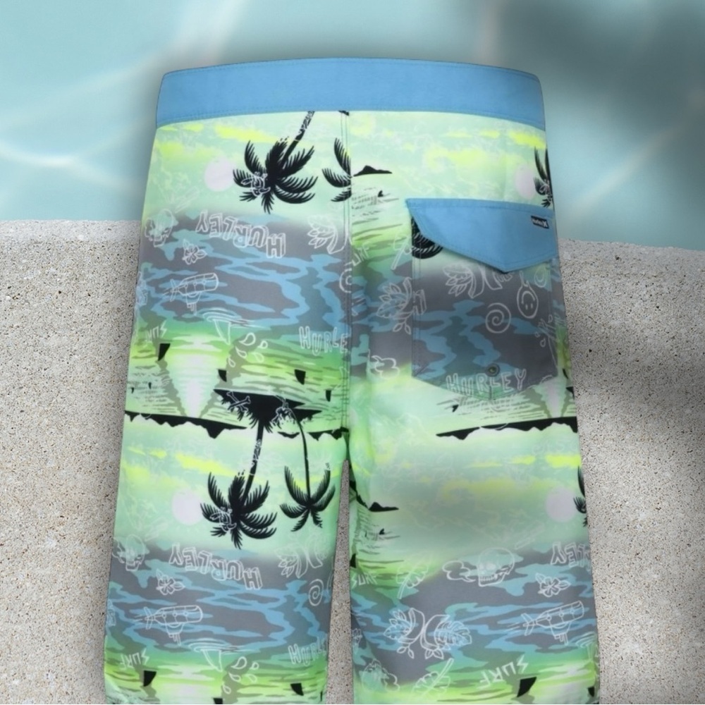 Hurley Kids Swim Trunks - Green and Blue - Picture 5 of 10